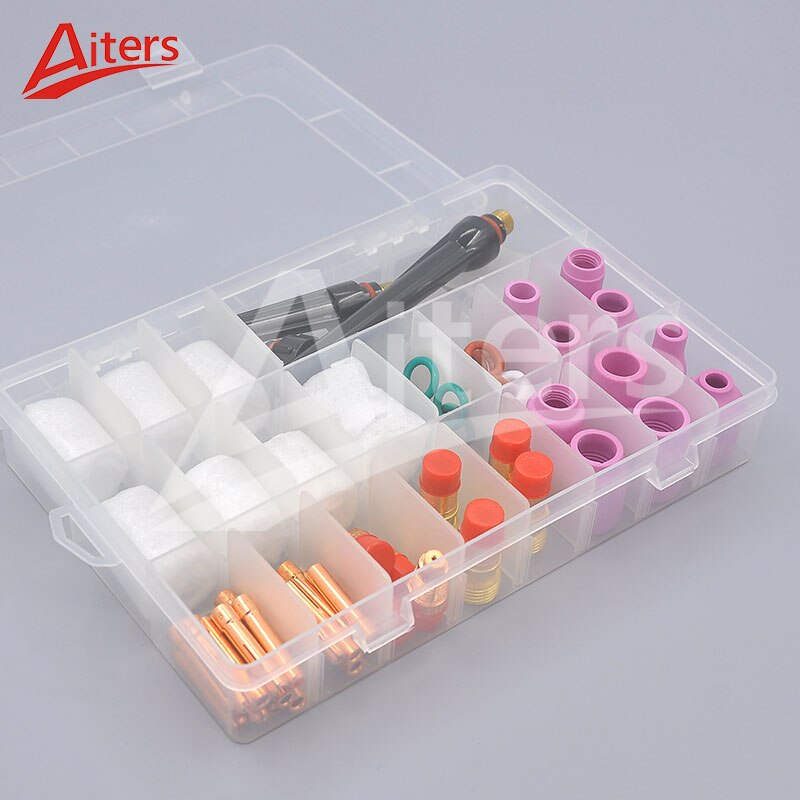 TIG 68PCS Accessories Collets Body Stubby Gas Lens Back Cup Alumina Nozzle Cups and Pyrex Glass Cup Gasket for WP17/18/26 - KiwisLove