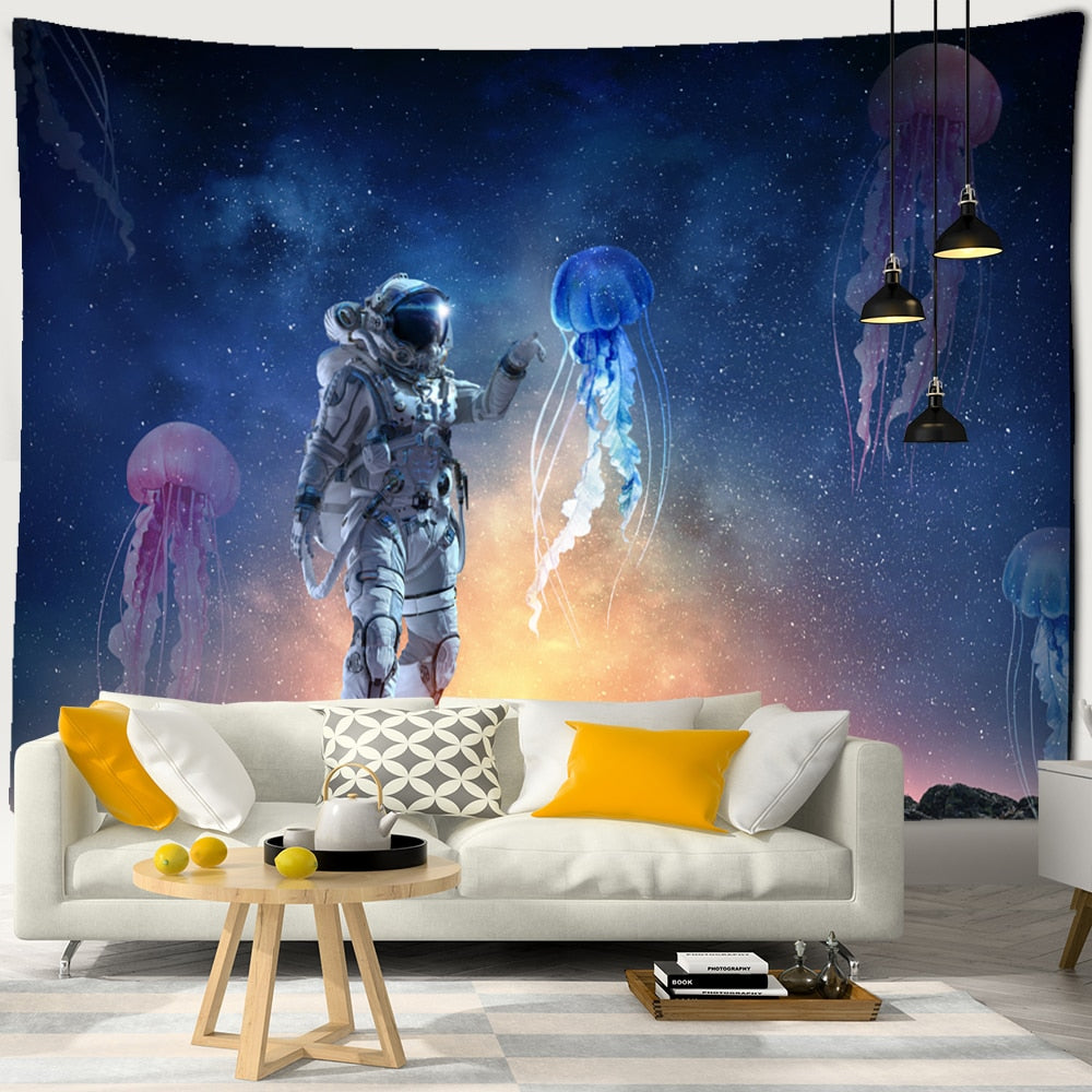 Cartoon Character Starry Sky Tapestry Wall Hanging Astronaut Psychedelic Witchcraft Dormitory Hippie Tapiz Home Decor - KiwisLove