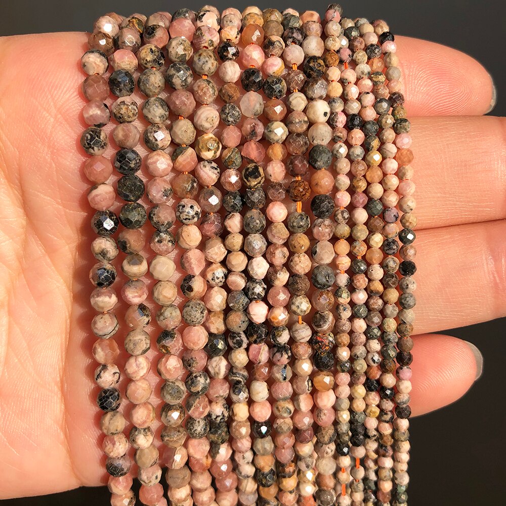 Natural Black Lace Rhodonite Stone Beads Faceted Gem Beads for Jewelry Making DIY Bracelet Earrings Accessories 15&#39;&#39; 2 3 4mm - KiwisLove