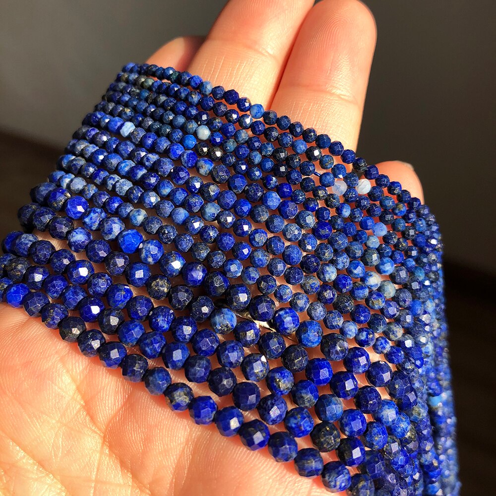 2 3 4mm Faceted Lapis Lazuli Gem Beads Natural Loose Stone Beads for Jewelry Making DIY Bracelet Earrings Accessories 15&#39;&#39;Inches - KiwisLove