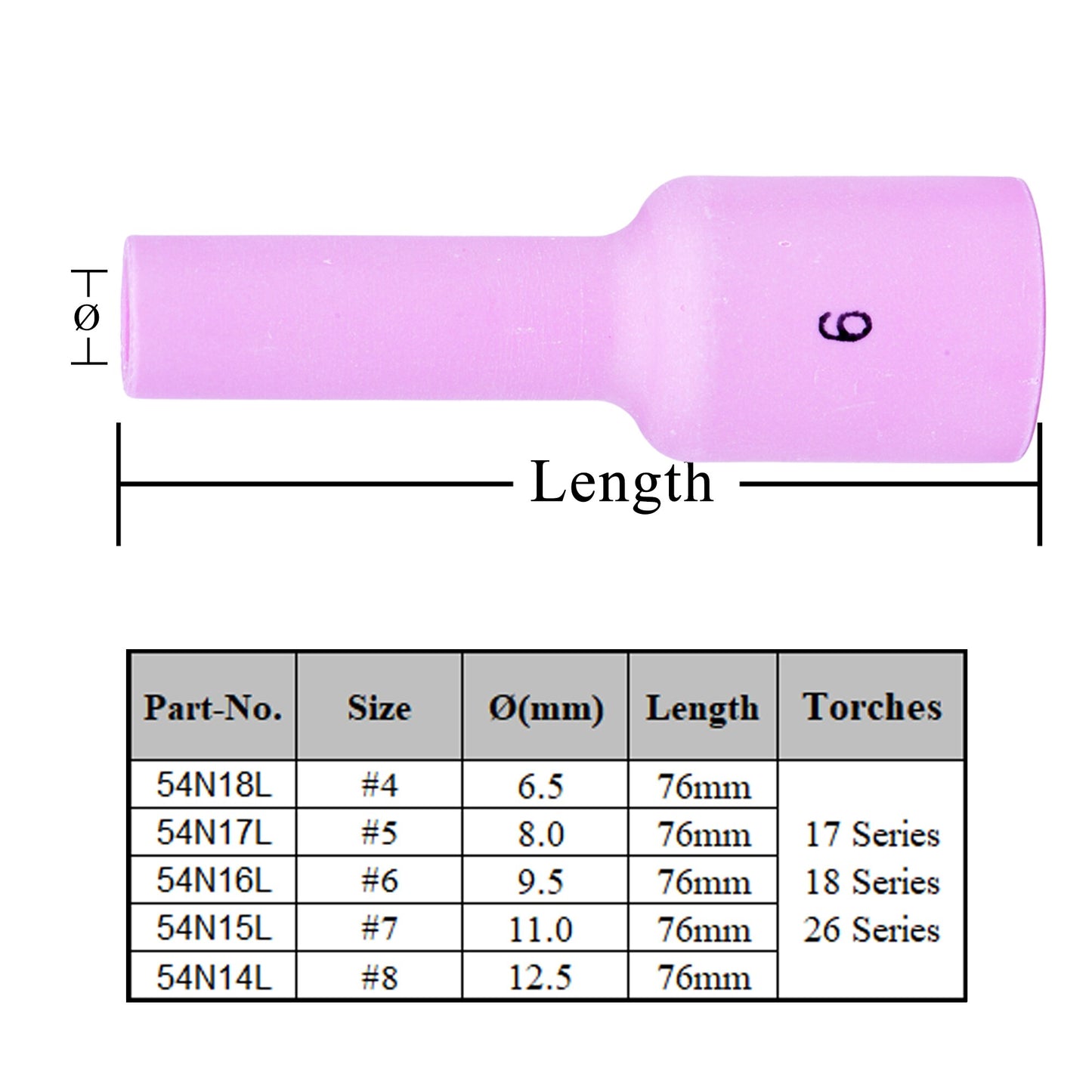 10Pcs Per Box 76mm 54N14L 54N15L 54N16L 54N17L 54N18L Alumina Nozzles For TIG WP17 18 26 Welding Torch Accessories Consumables - KiwisLove