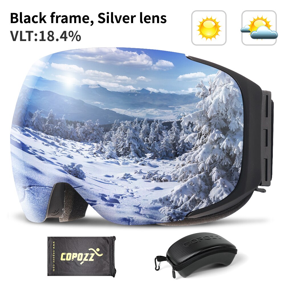 COPOZZ Brand Magnetic Snowboard Ski Goggles with Case 100% Anti-fog UV400 Double lens Protection Men and Women Snow Ski Glasses - KiwisLove