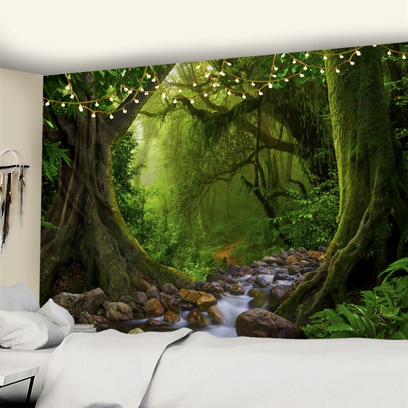 Forest Plant Landscape Tapestry Scenery Wall Hanging Hippie Bedspread Bohemian Psychedelic Tapiz Witchcraft Home Decor - KiwisLove