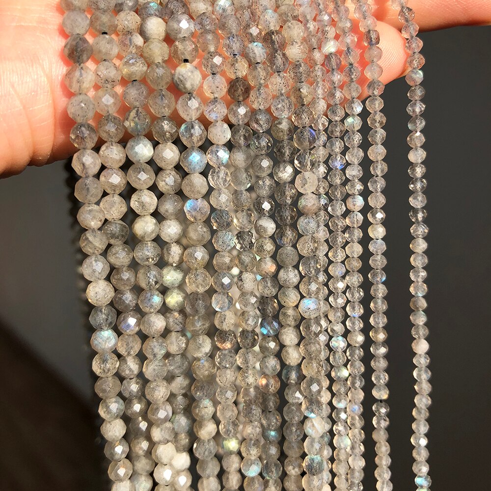 A+ Natural Gray Labradorite Stone Beads Faceted Gem Loose Spacer Beads for Jewelry Making DIY Bracelet Accessories 15&#39;&#39; 2 3 4mm - KiwisLove