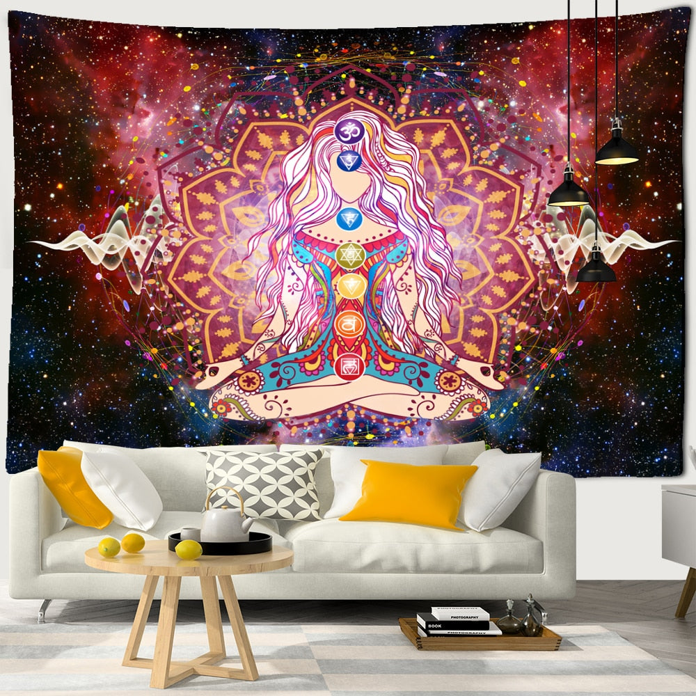 Seven Chakras India Buddha Tapestry Wall Hanging Bohemian Psychedelic Witchcraft Mysterious Aesthetics Room Decor - KiwisLove