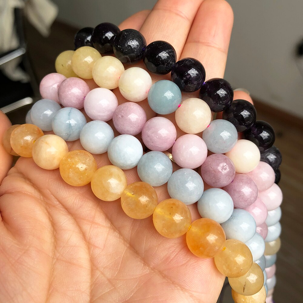 Round Amethysts Morganite Opal Aquamarines Stone Beads 6 8 10mm Loose Spacer Beads for Jewelry Making DIY Bracelet Accessories - KiwisLove