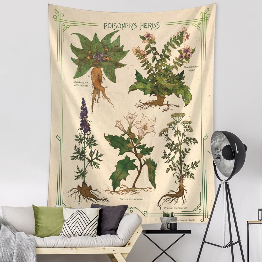 Retro Plant Flower Tarot Tapestry Wall Hanging Psychedelic Witchcraft Hippie Tapiz Aesthetics Room Home Decor - KiwisLove