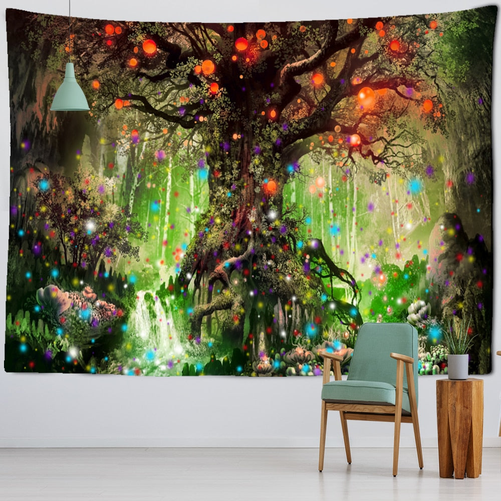 Lantern Tree Of Life Tapestry Wall Hanging Psychedelic Witchcraft Mystery Tapiz Hippie Good Luck Background Cloth Home Decor - KiwisLove
