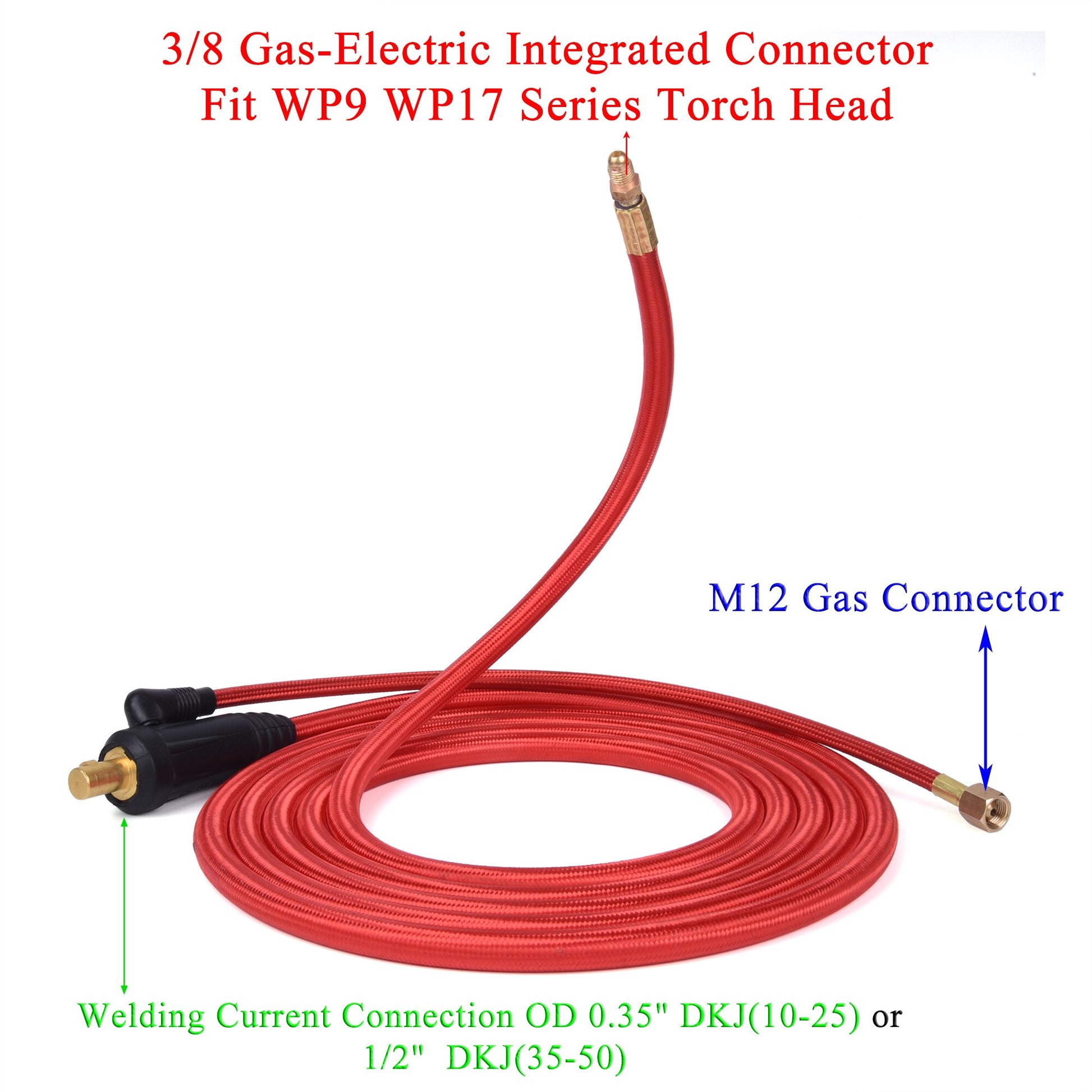3.8/7.6m WP9 WP17 TIG Welding Torch Gas-Electric Integrated Red Soft Hose Cable Wires M12 DKJ 10-25 35-50 Euro Connector - KiwisLove