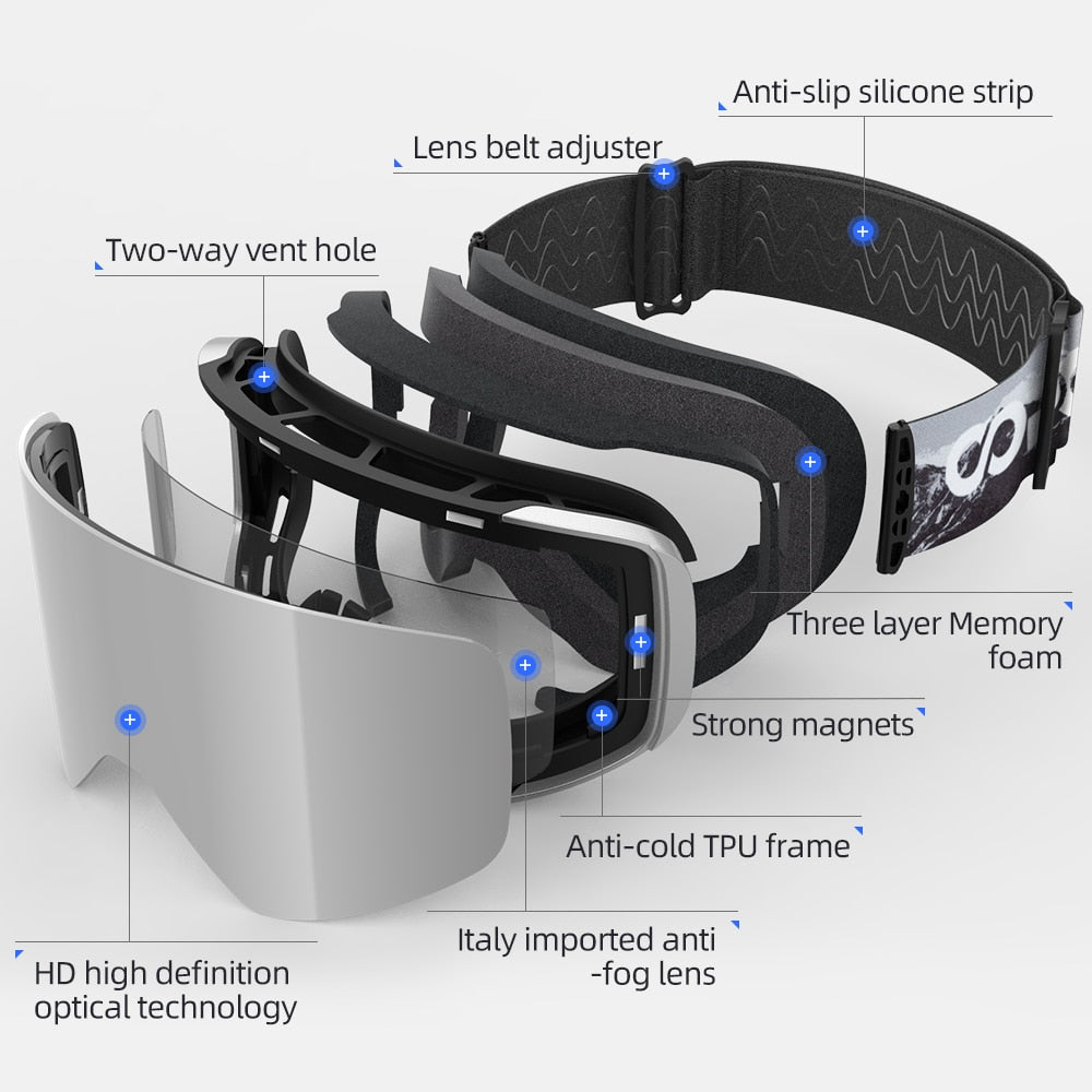 COPOZZ OTG Magnetic Ski Goggle Snowboard Mask For Men Women Personalized Eyewear Cylindrical UV400 Protection Snow Glasses Adult - KiwisLove