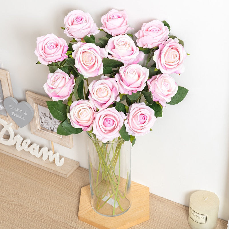 1pc/5pcs Romantic Artificial Flowers Silk Rose Long Branch Bouquet  Wedding Home Wreath Decor Fake Flowers Valentine&