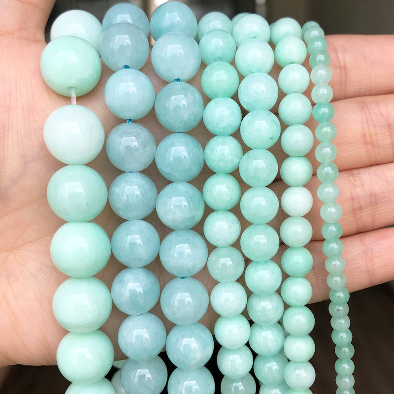 Natural Stone Blue Amazonite Round Loose Spacer Beads 4 6 8 10 12MM For Jewelry Making Fit DIY Bracelet Accessories 15&quot;Inches - KiwisLove