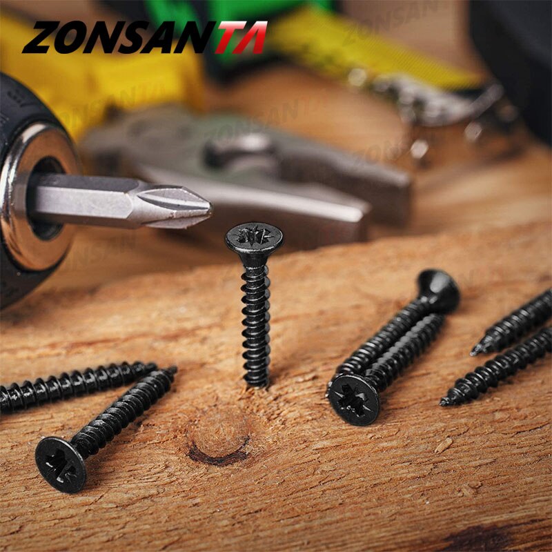 ZONSANTA 460pcs Black Countersunk Flat Head Self Tapping Screws Set M2 M3 M4 Carbon Steel Cross Wood Screw Assortment Kit - KiwisLove