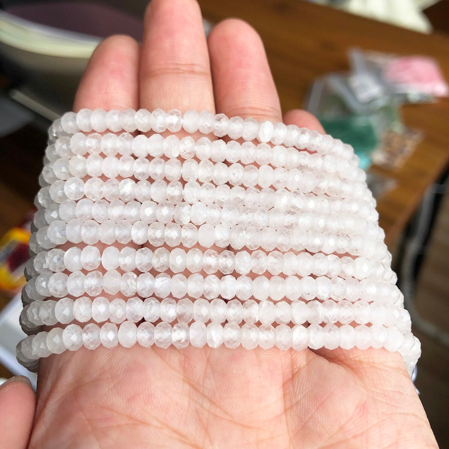 Small Waist Beads Natural Stone White Moonstone Loose Rondelle Beads for Jewelry Making DIY Women&#39;s Bracelet Earrings 15&#39;&#39;Inch - KiwisLove