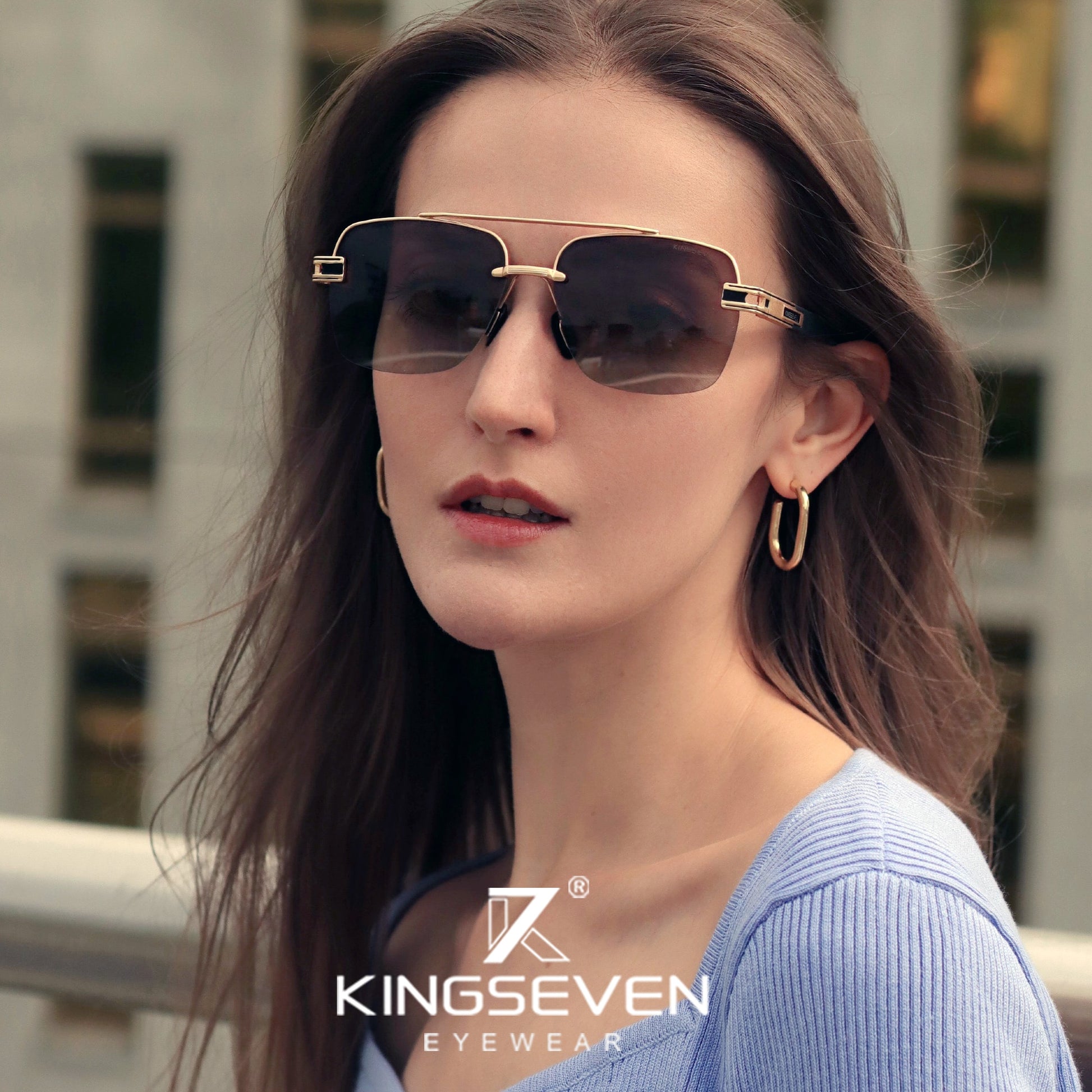 KINGSEVEN Brand Luxury Design Sunglasses Women Polarized Gradient Sun glasses Semi-Rimless Frame Oculos De Sol Masculino - KiwisLove