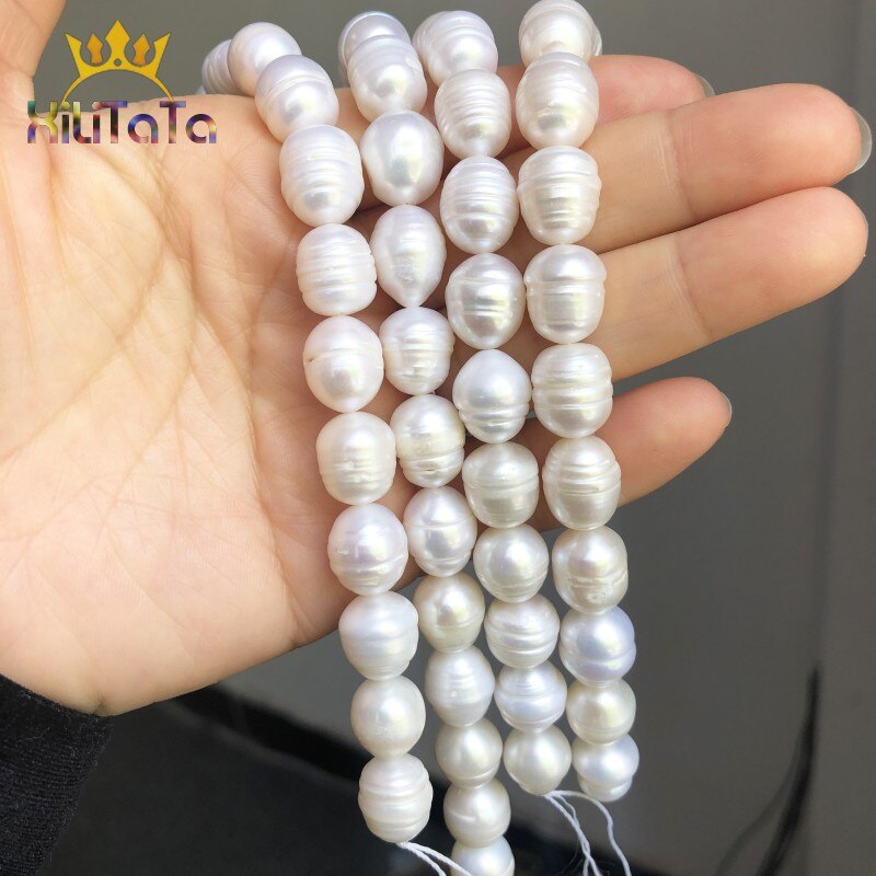 11-12mm Natural White Freshwater Pearl Beads Oval Shape Pearls Spacer Beads For Jewelry Making DIY Bracelet Accessories 15&#39;&#39; - KiwisLove