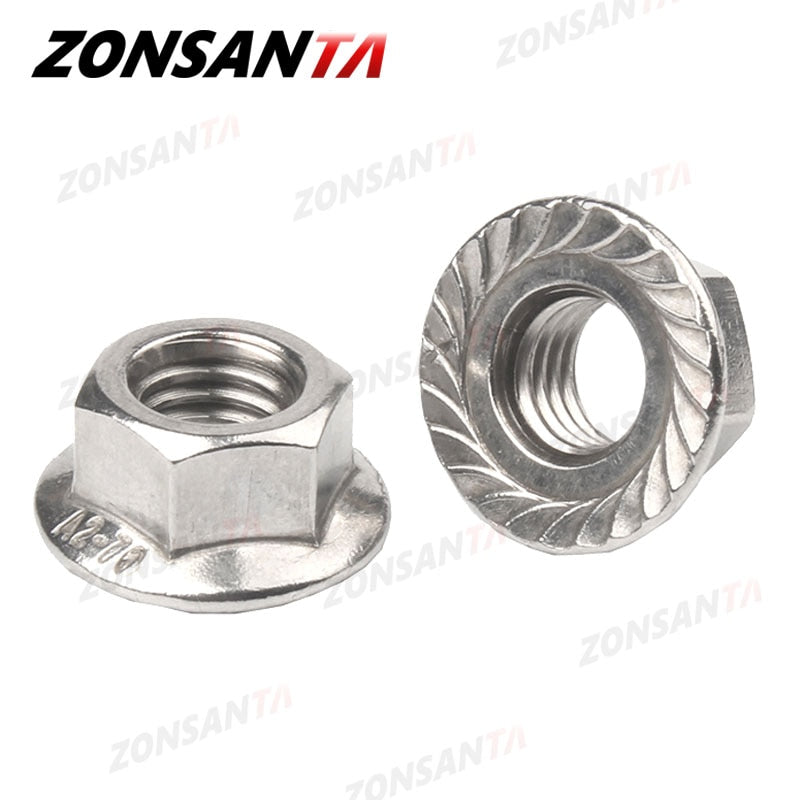 ZONSANTA Hexagon Flange Nut 304 Stainless Steel Hexagon M3 M4 M5 M6 M8 M10 M12 M16 M20 DIN6923 Pinking Slip Locking Lock Nuts - KiwisLove
