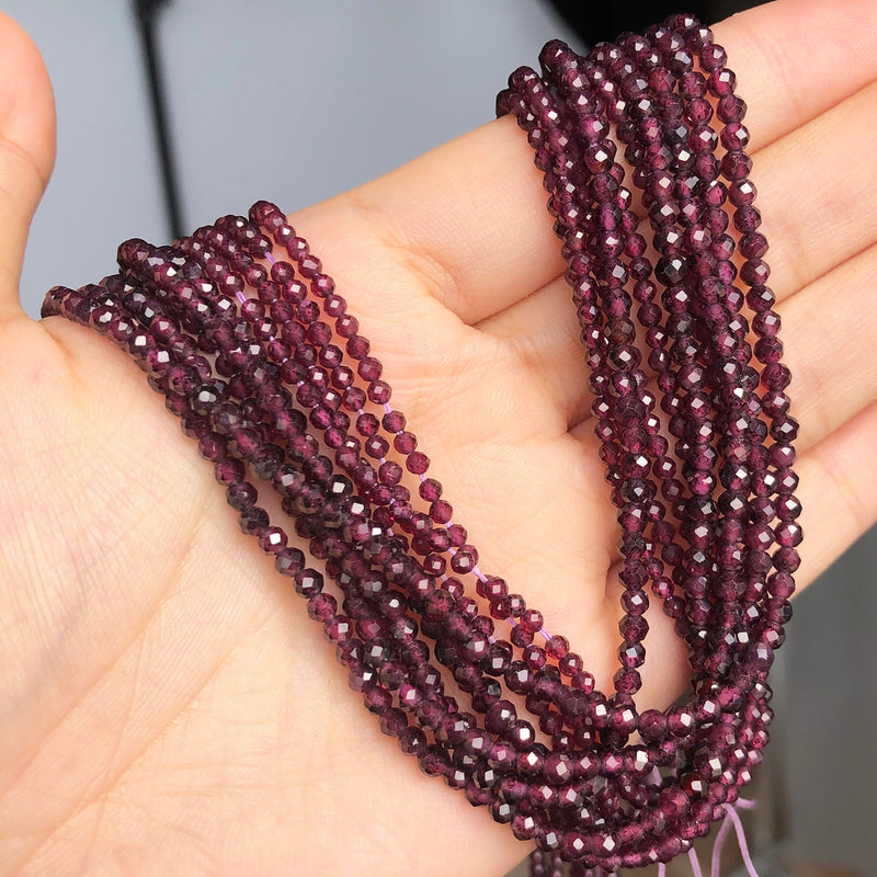 Natural Stone Faceted Garnet Small Loose Spacer Beads for Jewelry DIY Round Beads Making Bracelet Accessories 15&#39;&#39;Inch 2 3mm