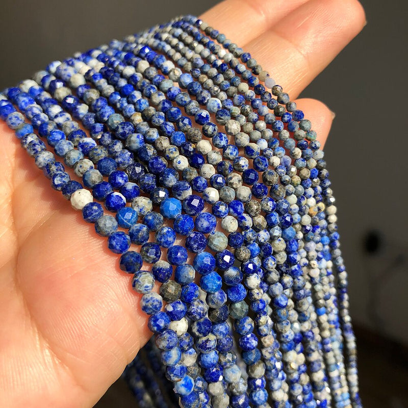 2/3/4mm Faceted Blue Lapis Lazili Stone Beads Natural Gem Beads for Jewelry Making DIY Bracelet Earrings Accessories 15&#39;&#39;