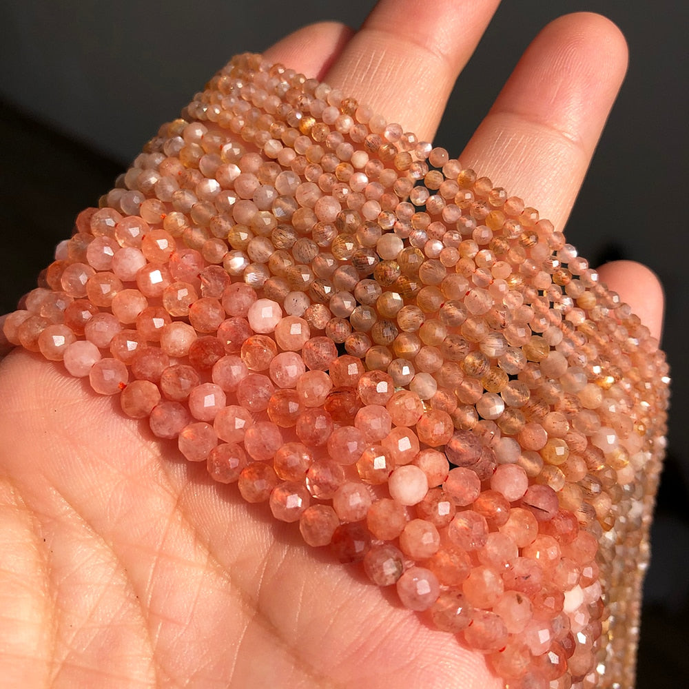 A+ Natural Sunstone Beads Faceted Gem Loose Spacer Beads for Jewelry Making DIY Bracelet Earrings Accessories 15&#39;&#39;Inches 2 3 4mm - KiwisLove