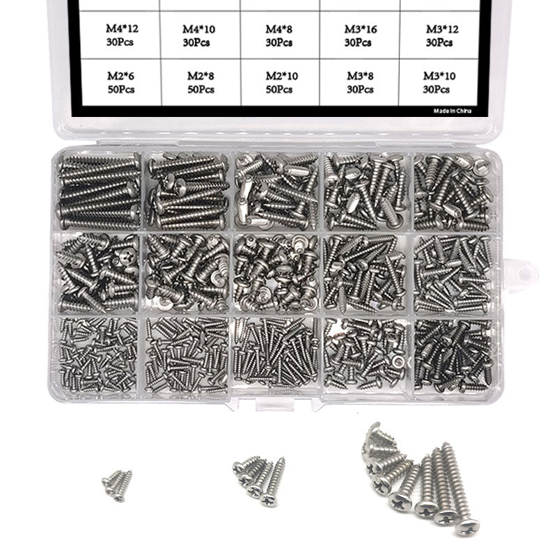 ZONSANTA 460Pcs M2 M3 M4 Phillips Round Head Self tapping Screw Set Stainless steel Pan Head Wood Screws Assortment Kit - KiwisLove