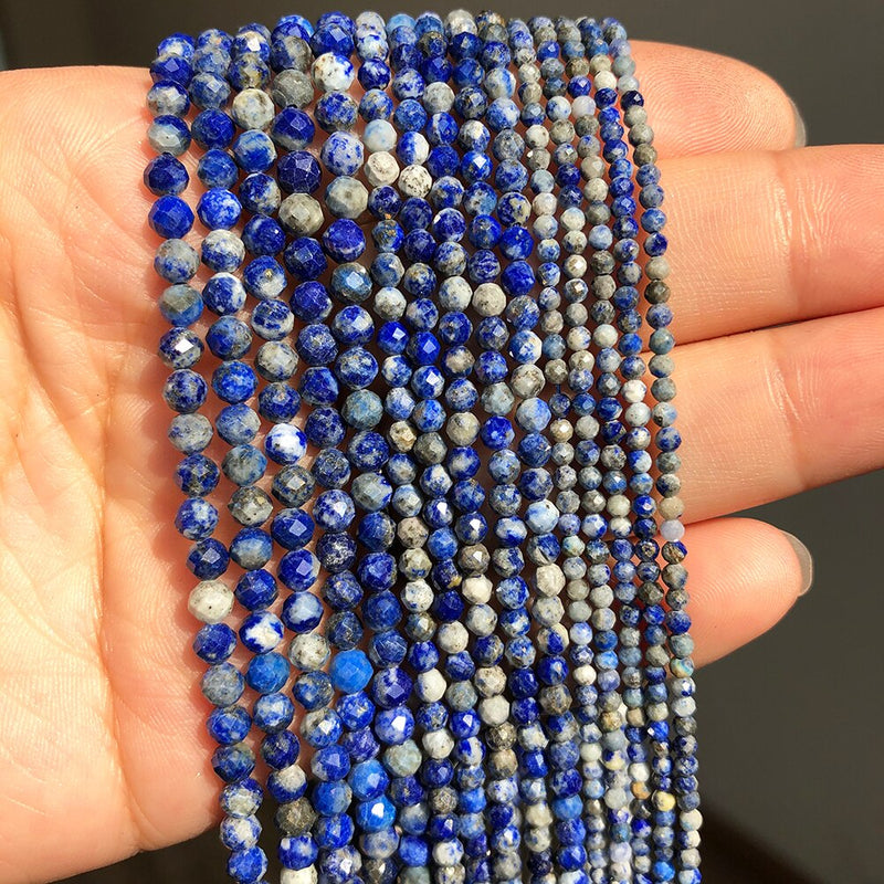 2/3/4mm Faceted Blue Lapis Lazili Stone Beads Natural Gem Beads for Jewelry Making DIY Bracelet Earrings Accessories 15&#39;&#39;