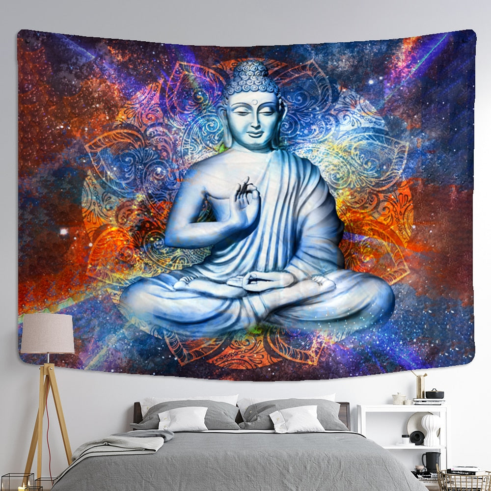 Psychedelic Indian Buddha Tapestry Wall Hanging Bohemian Religious Belief Tarot Card Hippie Mandala Home Decor - KiwisLove