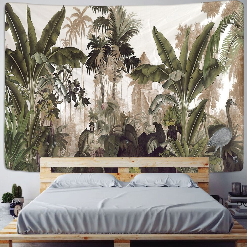 Tropical Plant Printed Tapestry Wall Hanging Nordic Ins Home Living Room Bedroom Fabric Hanging Painting Background Decoration - KiwisLove