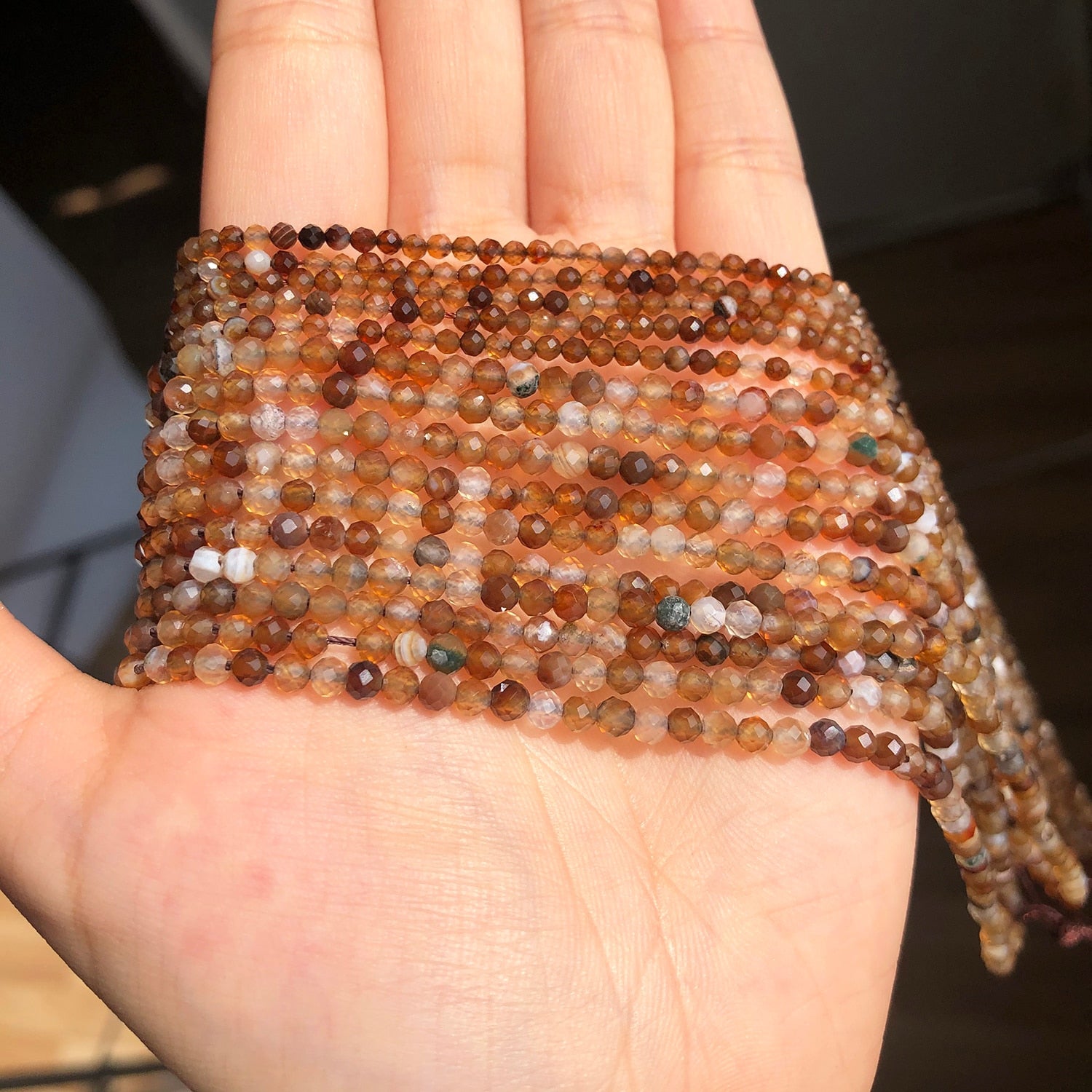 Natural Faceted Stone Beads Coffee Agates Gem Round Spacer Beads for Jewelry DIY Making Bracelet Earrings Accessories 15&#39;&#39; 2 3mm - KiwisLove