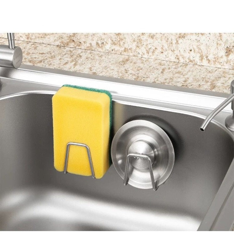 Kitchen Stainless Steel Sink Sponges Holder Self Adhesive Drain Drying Rack Kitchen Wall Hooks Accessories Storage Organizer - KiwisLove