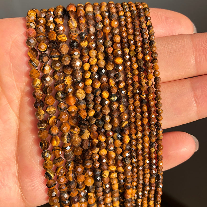 Natural Stone Faceted Yellow Tiger Eye Gem Loose Spacer Beads for Jewelry Making DIY Bracelet Earrings Accessories 15&#39;&#39; 2 3 4mm