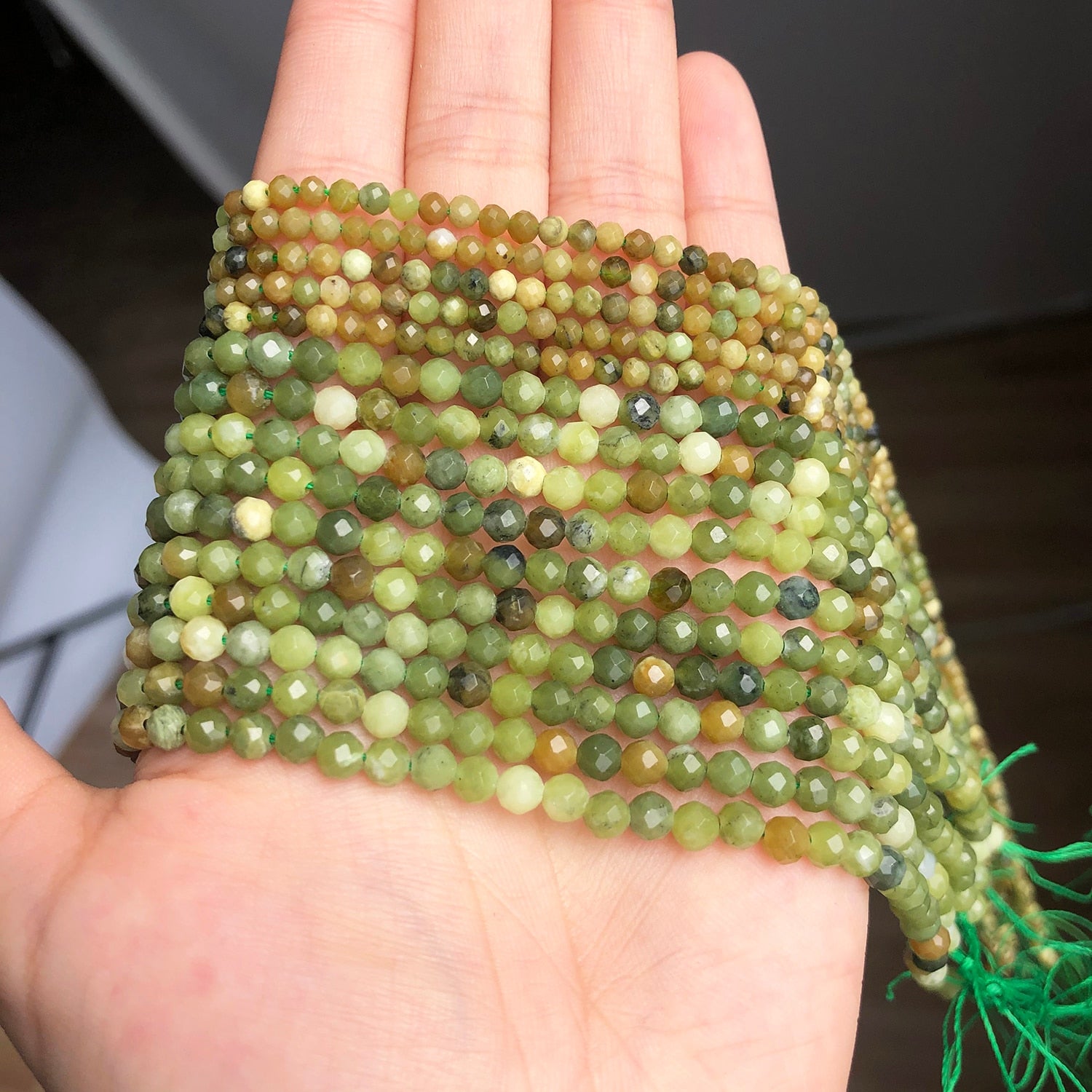 Natural Faceted Stone Beads Green Jades Gem Round Loose Spacer Beads for Jewelry DIY Making Bracelet Earrings Accessories 15&#39;&#39; - KiwisLove