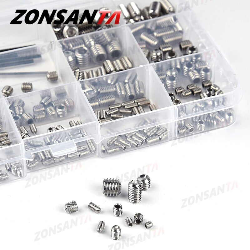 ZONSANTA 240 Pcs Grub Screw M3 M4 M5 M6 Set Screw Hex Socket Bolt Kits in Box A2 304 Stainless Steel Door handles Faucet Bolts - KiwisLove