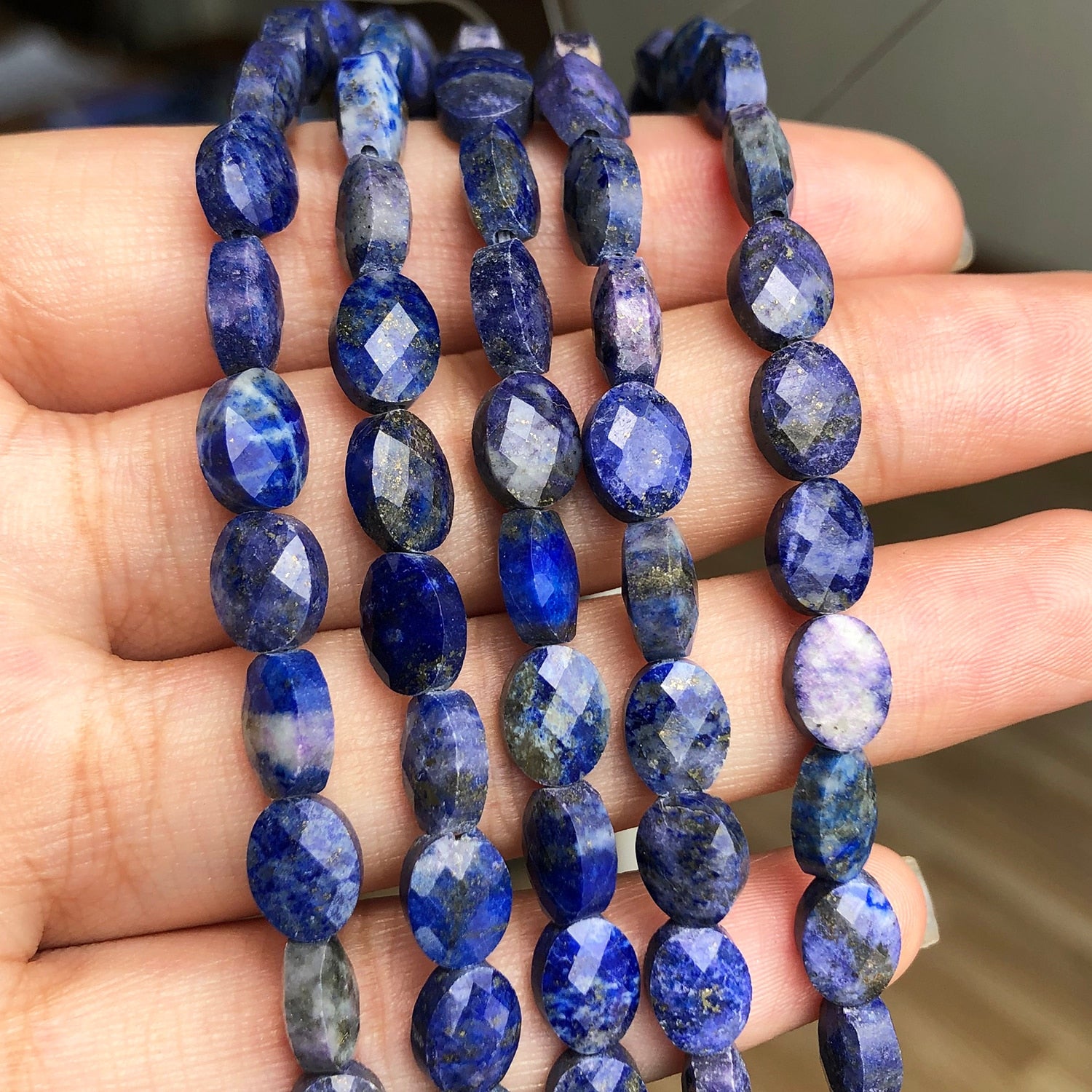 Faceted Lapis Lazuli Stone Beads 6*9mm Oval Loose Spacer Beads For Jewelry Making DIY Bracelet Necklace Charm Accessories - KiwisLove