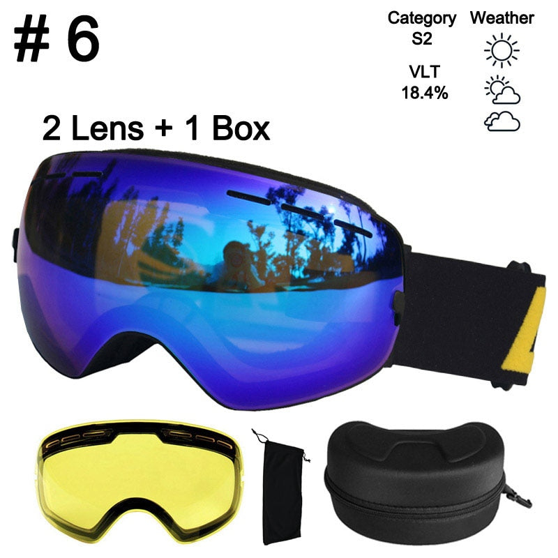 LOCLE Anti-fog Ski Goggles UV400 Ski Glasses Double Layers Skiing Snowboard - KiwisLove
