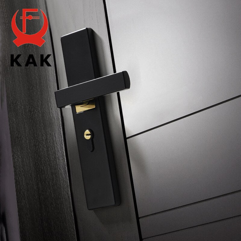 KAK American Black Mute Bedroom Door Lock with Keys Security Entrance Door Handle Lock Anti-theft Interior Door Knobs Lock - KiwisLove