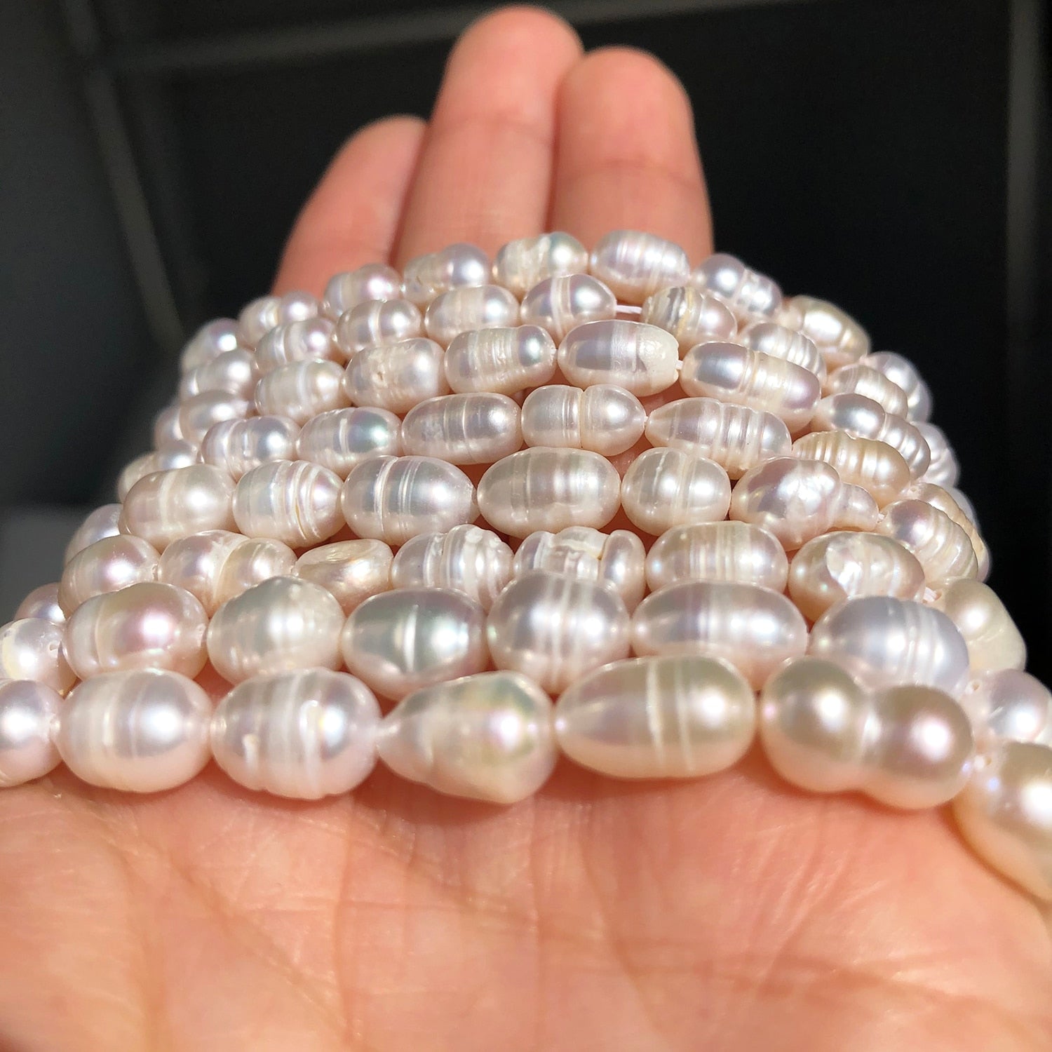 Natural Freshwater White Pearl Beads Rice Shape Punch Loose Beads for Jewelry Making Handmade DIY Charm Bracelet Necklace 15" - KiwisLove