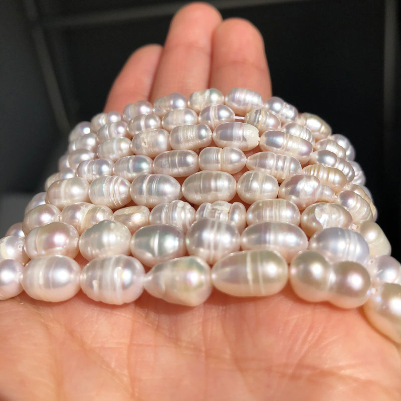 Natural Freshwater White Pearl Beads Rice Shape Punch Loose Beads for Jewelry Making Handmade DIY Charm Bracelet Necklace 15&quot; - KiwisLove