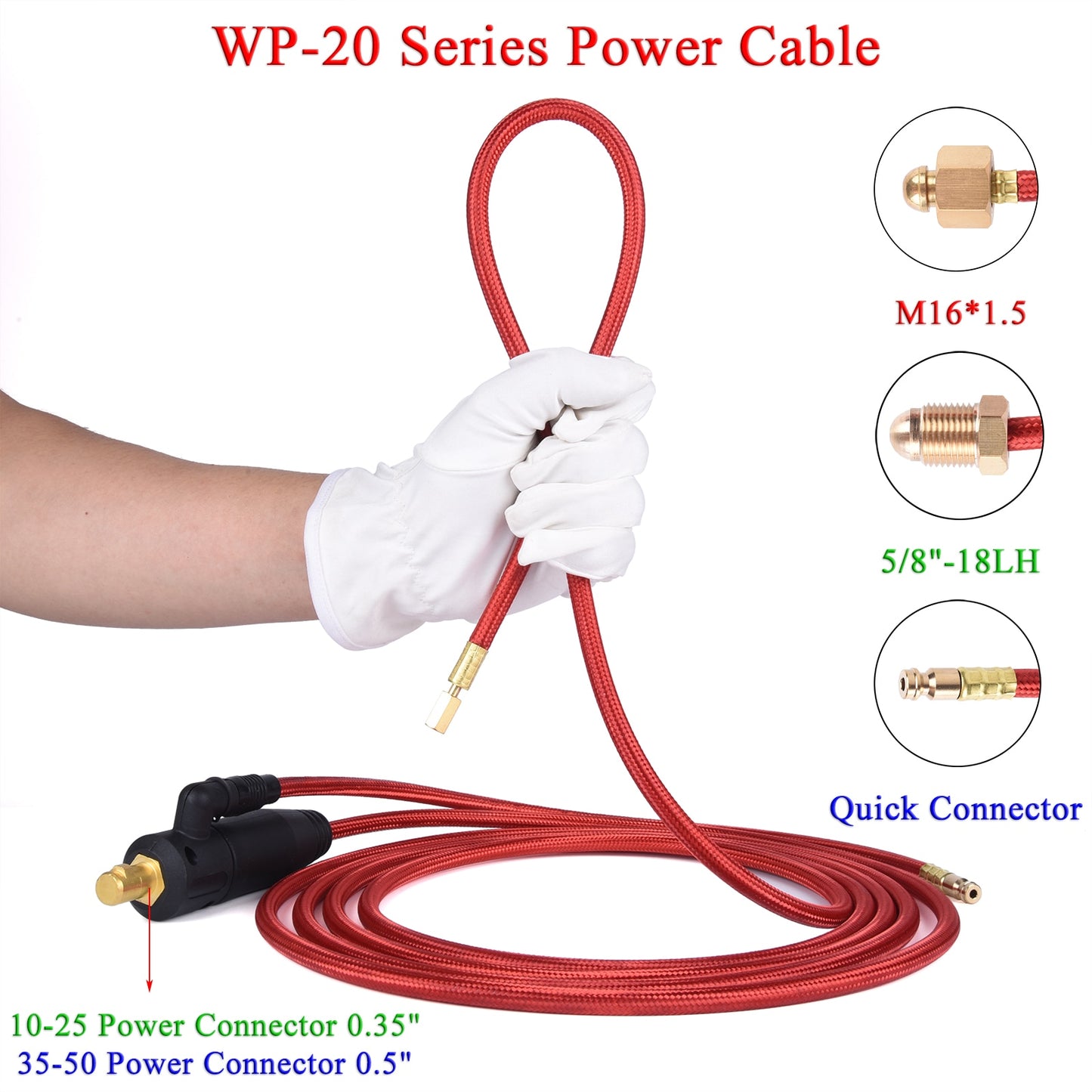 WP20 TIG Torch Power Cable Quick Connector M16 For Water-Cooled TIG Torches 20 Series 3.8m 12.5ft 250A - KiwisLove