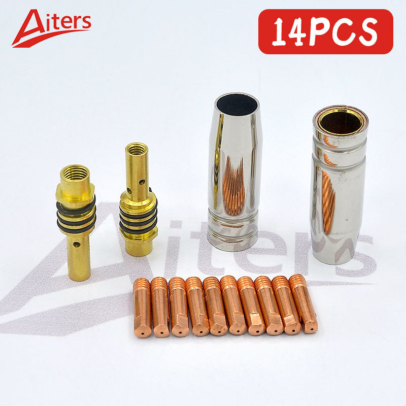 14PCS Kit MIG 15AK Welding torch Consumables 0.6mm 0.8mm 1.0mm 1.2mm Gas Nozzle Tip Holder of 15AK Welding Machine