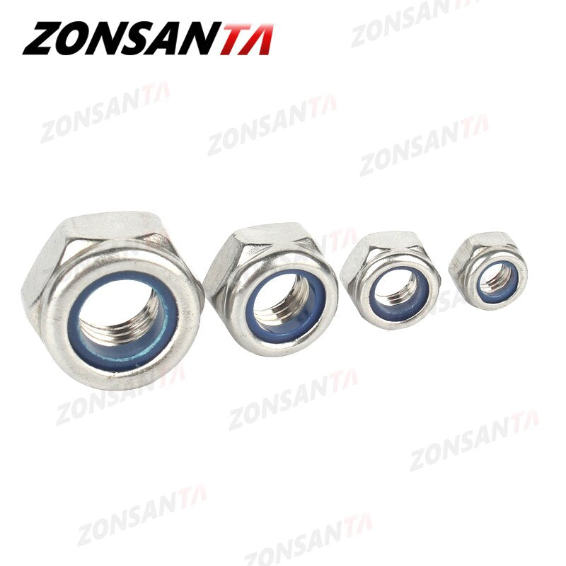 ZONSANTA Nylon Locknut 304 Stainless Steel Hex Hexagon Lock Nut DIN985 M2 M2.5 M3 M4 M5 M6 M8 M10 M12 M14 M16 M20 Non slip nuts - KiwisLove