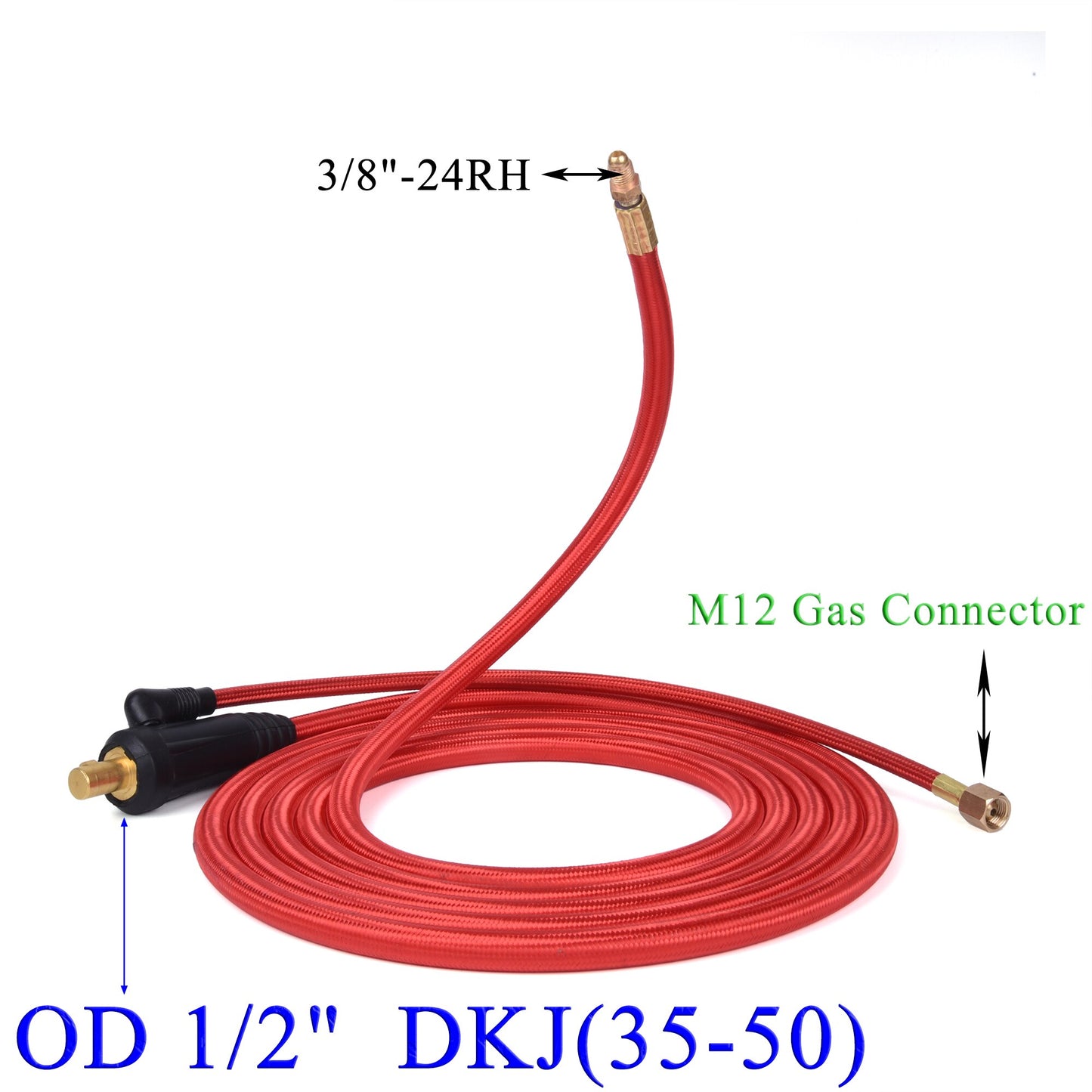 3.8/7.6m WP9 WP17 TIG Welding Torch Gas-Electric Integrated Red Soft Hose Cable Wires M12 DKJ 10-25 35-50 Euro Connector - KiwisLove