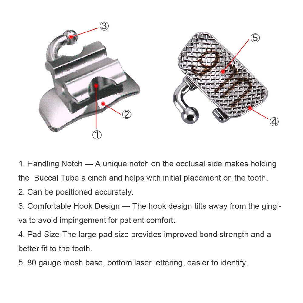 4Pcs/Pack Azdent 1st Molar Bondable Convertible Single MBT / Roth / Edgewise 0.022 Buccal Tube - KiwisLove