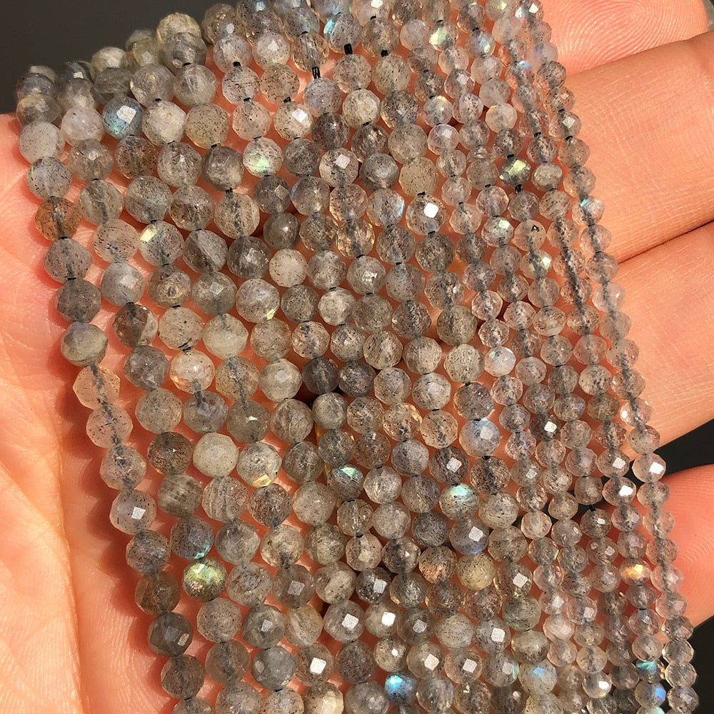 Natural Stone Faceted Labradorite Moonstone Obsidian Small Waist Beads for Beadwork DIY Jewelry Making Bracelet Accessories - KiwisLove