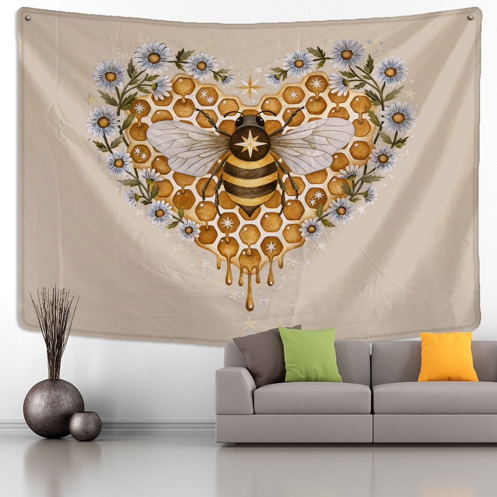 Bee Floral Tapestry Wall Hanging Daisy Bohemian Hippie Witchcraft Plant Bedroom Ins Style Dormitory Home Decor - KiwisLove