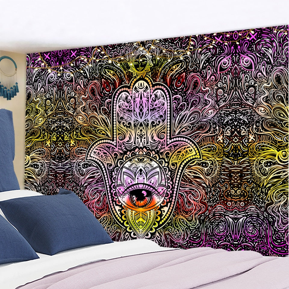 Psychedelic Wall Tapestry Boho Mandala Moon Tapestry Wall Hanging Hippie Sun Tapestry Wall Art Decor for Bedroom Living Room - KiwisLove