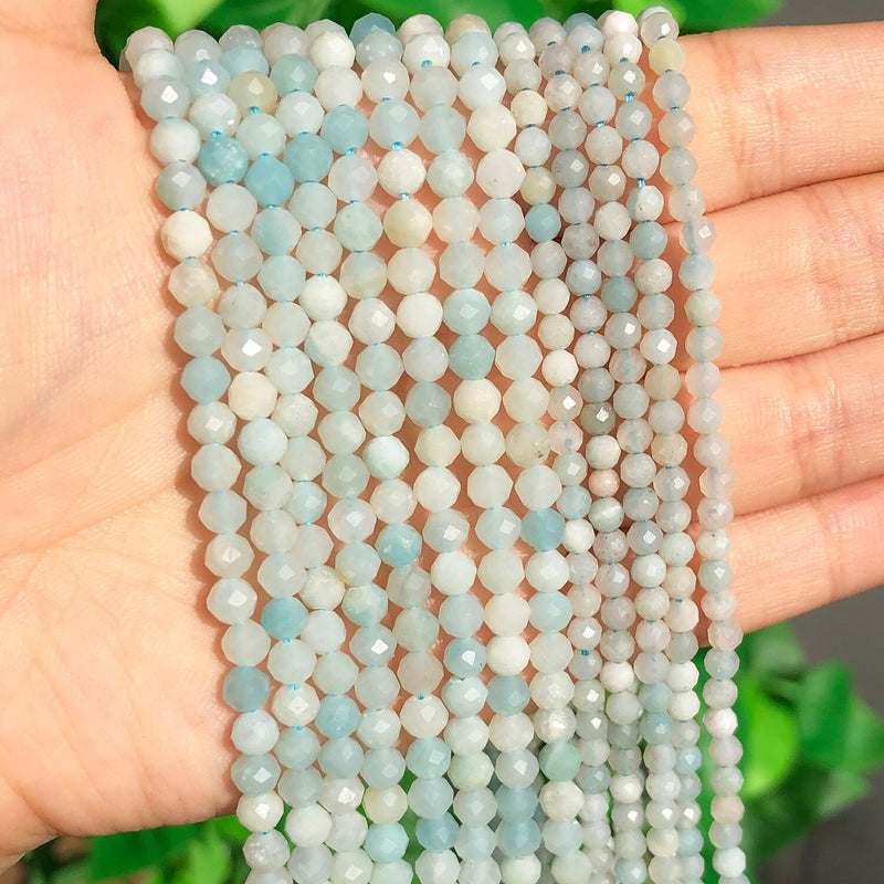 Natural Faceted Blue Amazonite Gem Stone Waist Beads for Jewelry Making DIY Bracelet Earrings Accessories 15&#39;&#39; 3 4mm Wholesale