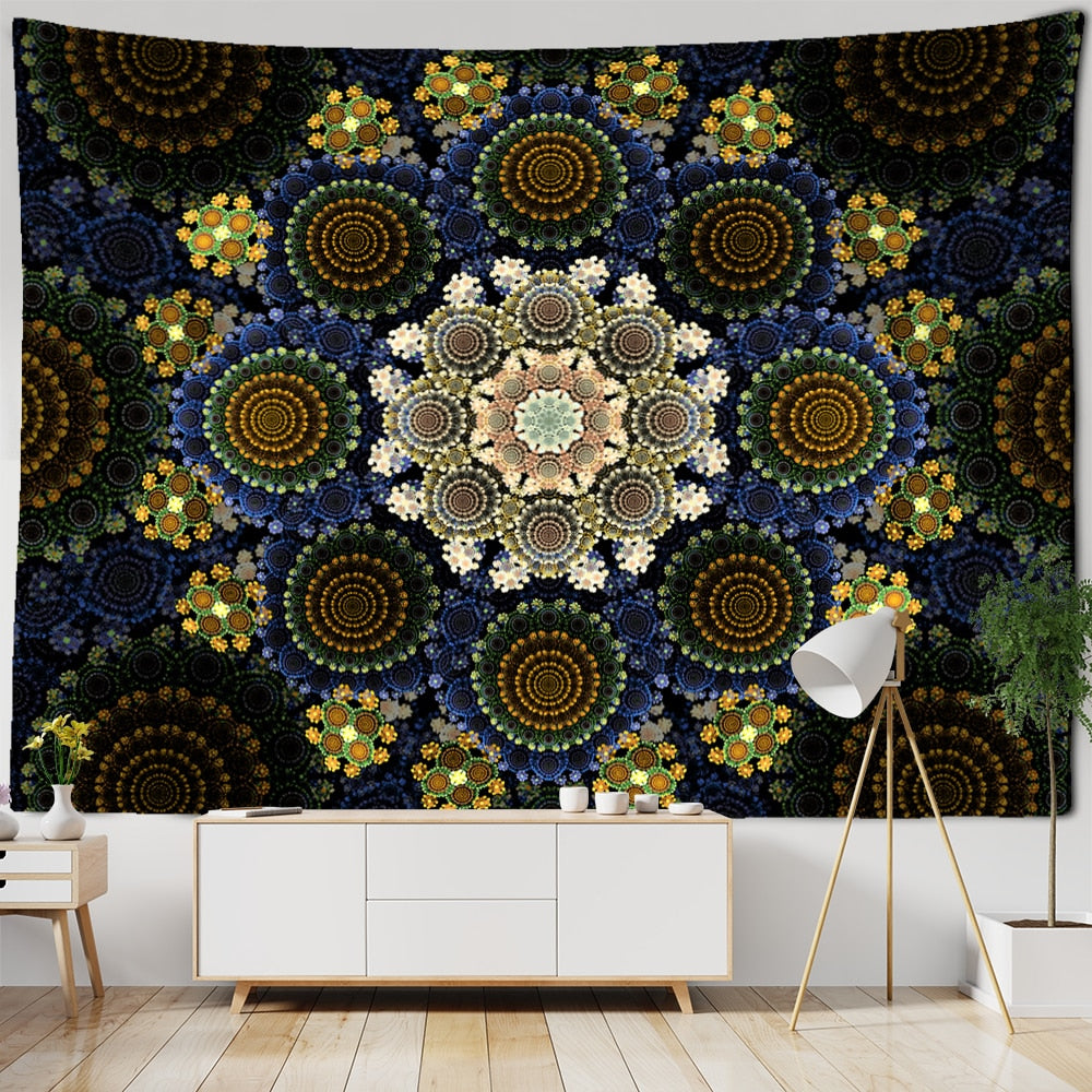 Mandala Pattern Tapestry Psychedelic Tai Chi Wall Hanging Dark Hippie Aesthetics Room Dormitory Living Home Decor - KiwisLove
