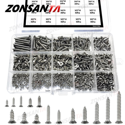 ZONSANTA M2 M3 M4 Self Tapping Screw Cross Countersunk Head Wood Screw Set 304 stainless steel Phillips Flat Head Screws DIY - KiwisLove