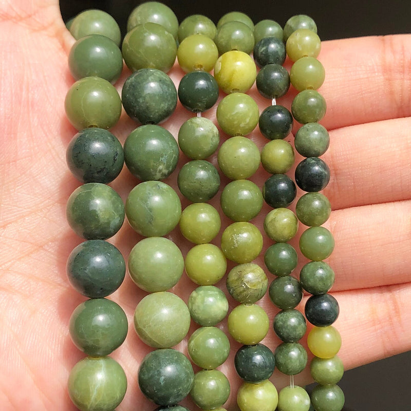 AA+ Natural Canadian Jades Minerals Stone Round Loose Spacer Beads for Jewelry Making 6 8 10 12mm DIY Bracelet Accessories 15&#39;&#39;